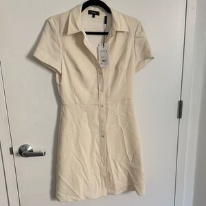 Theory Cream Short-Sleeve Button-Down Dress